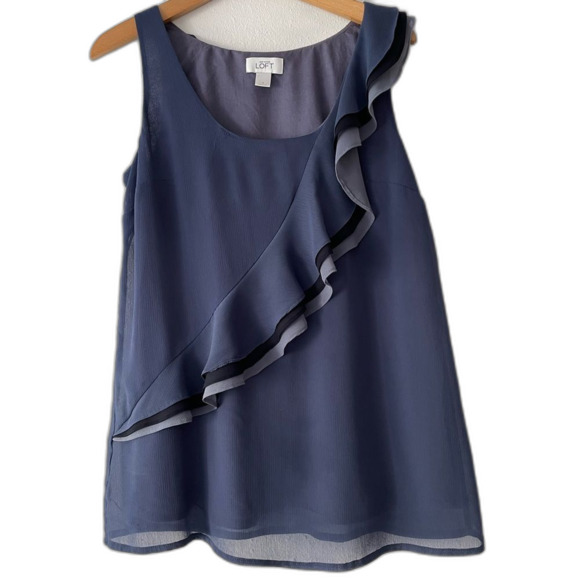 LOFT Tops - LOFT Sleeveless Blue Round-Neck layered Ruffled Top, lined Size S